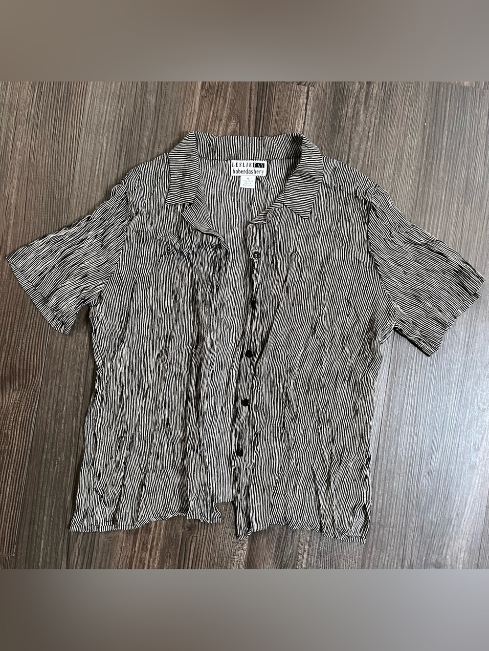 VTG Haberdashery Leslie Fay Button Up Short Sleeve Shirt | Stripes | Size: 14